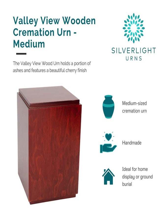 Silverlight Urns جرة خشبية متوسطة الحجم بنقش مخصص، بنقش منظر الوادي - تشطيب خشب الجوز/الكرز، جرة خشبية لحفظ الرماد، جرة حرق جثث متوسطة الحجم - Image 4